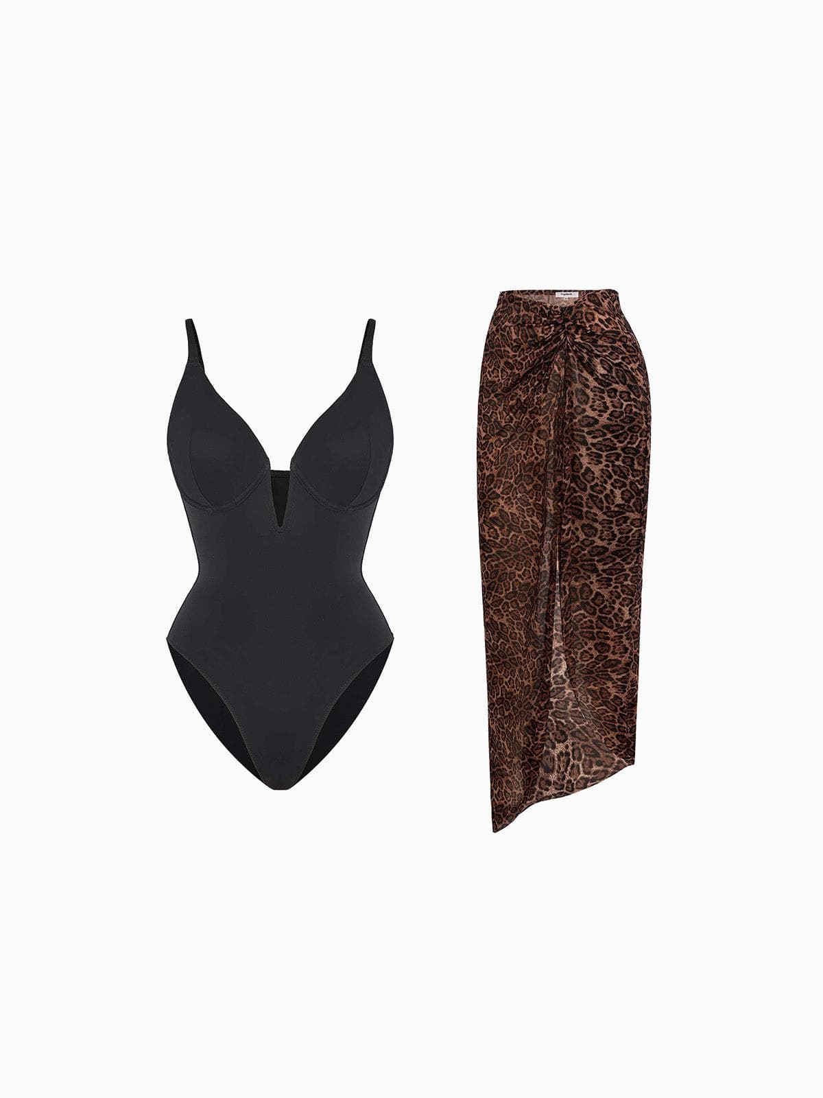 Shapewear Slimming One-Piece Swimsuit Mesh Coverup Set