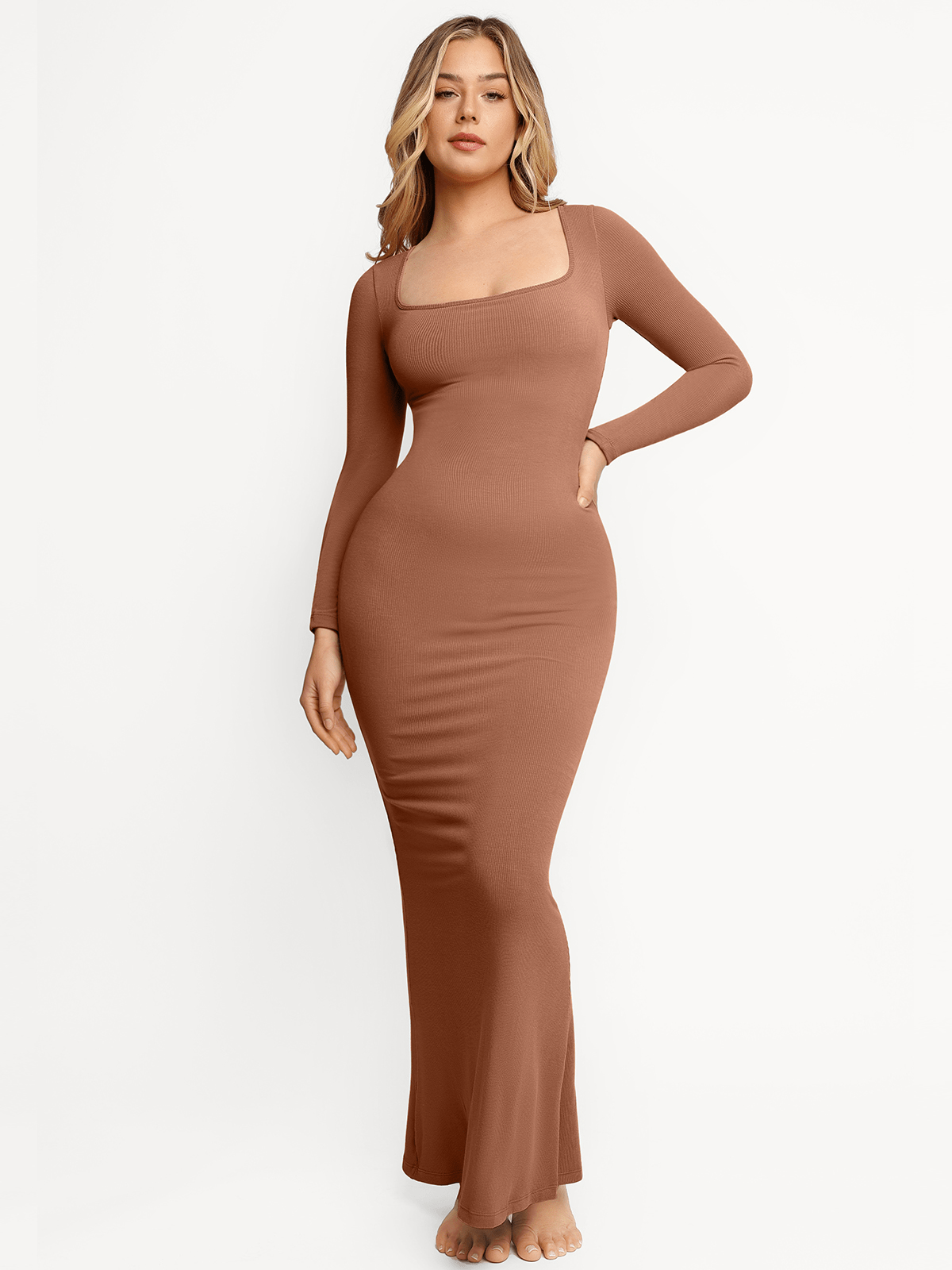 Shapewear Square Neck Long Sleeve Slimming Modal Maxi Dress