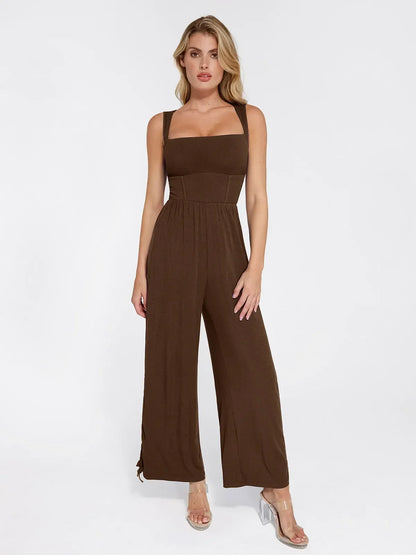Shapewear Square Neck Tummy Control Wide Leg Jumpsuit