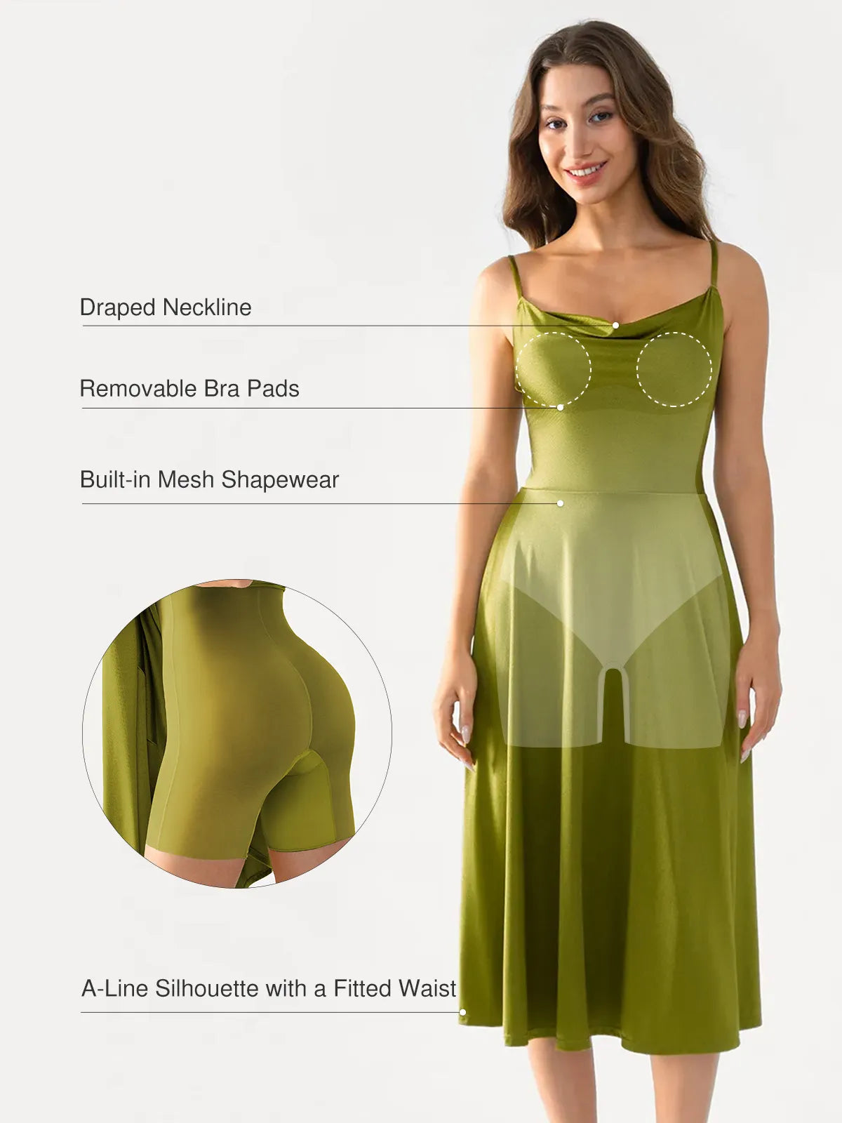 Shapewear Strappy Cowl Neck Fit & Flare Midi Dress