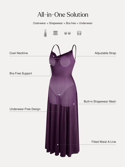 Shapewear Strappy Cowl Neck Fit & Flare Maxi Dress