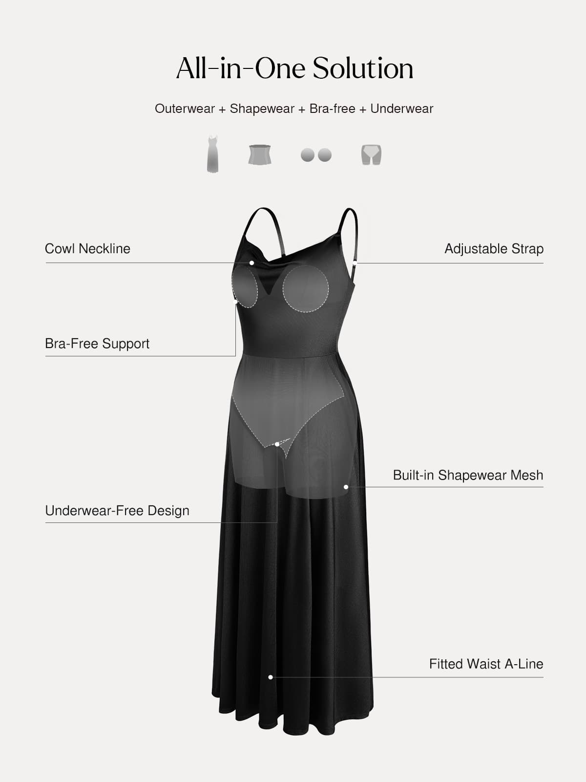 Shapewear Strappy Cowl Neck Fit & Flare Maxi Dress