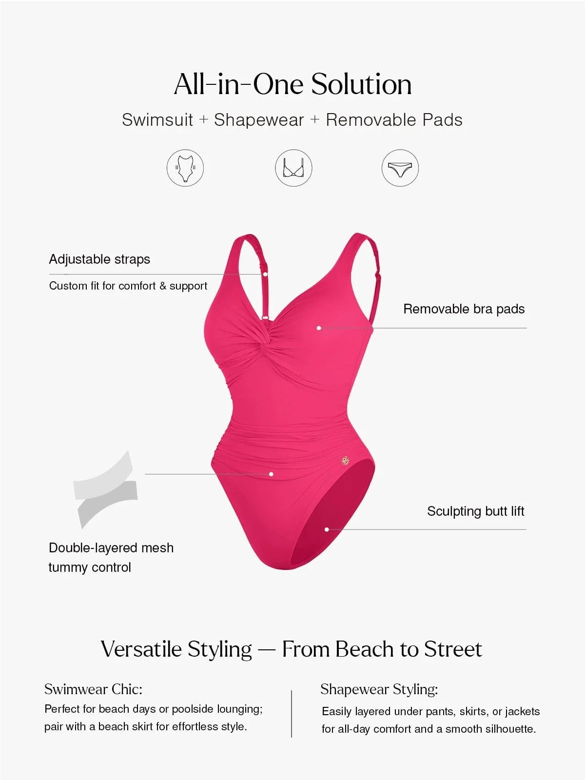 Shapewear Twist Front Ruched Tummy Control Swimsuit
