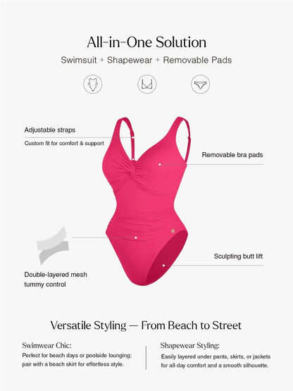 Shapewear Twist Front Ruched Tummy Control Swimsuit