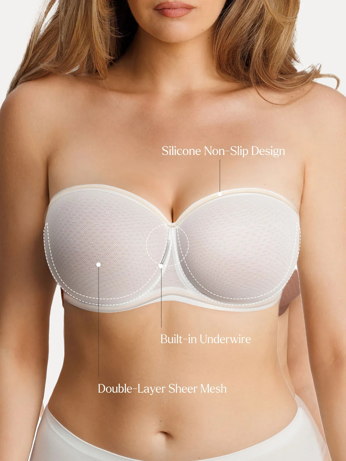 Unlined Sheer Mesh Strapless Minimizer Underwire Bra