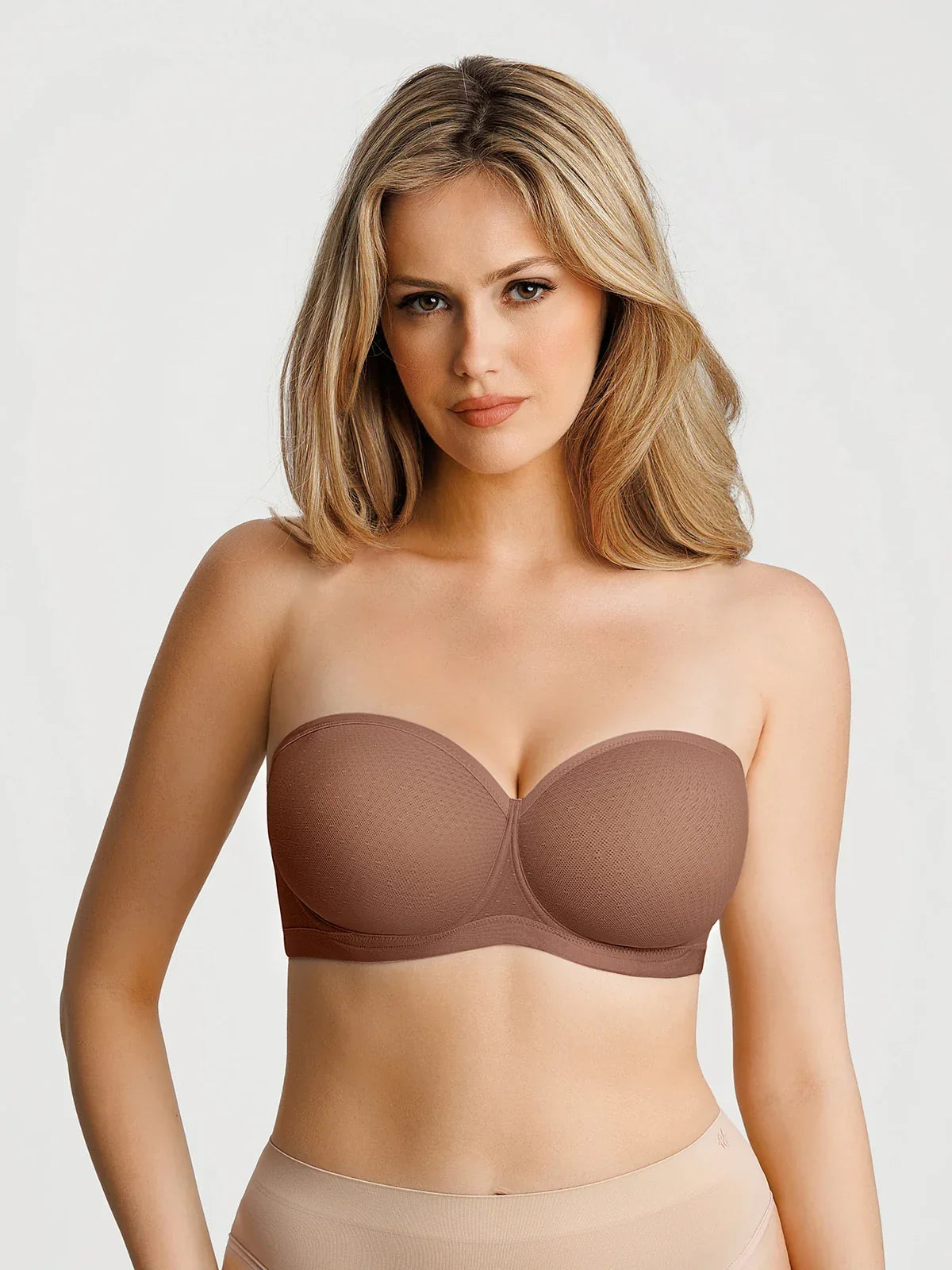 Unlined Sheer Mesh Strapless Minimizer Underwire Bra