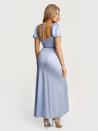 Square Neck Slimming Sculpting Maxi Dress with Sleeves