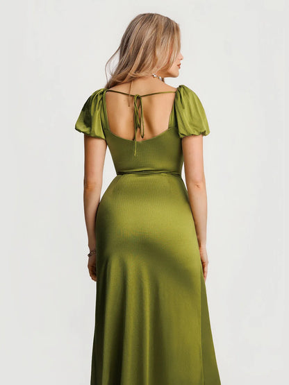 Square Neck Slimming Sculpting Maxi Dress with Sleeves