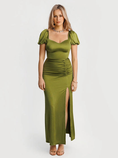 Square Neck Slimming Sculpting Maxi Dress with Sleeves
