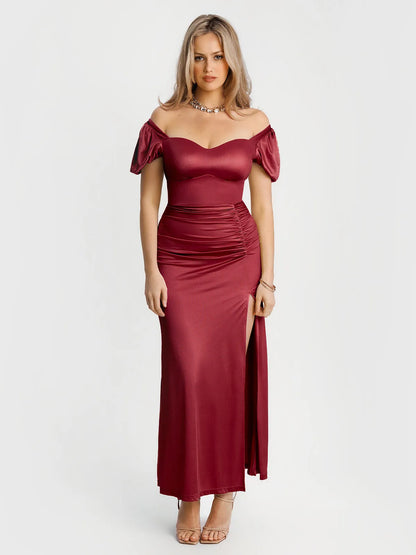 Square Neck Slimming Sculpting Maxi Dress with Sleeves