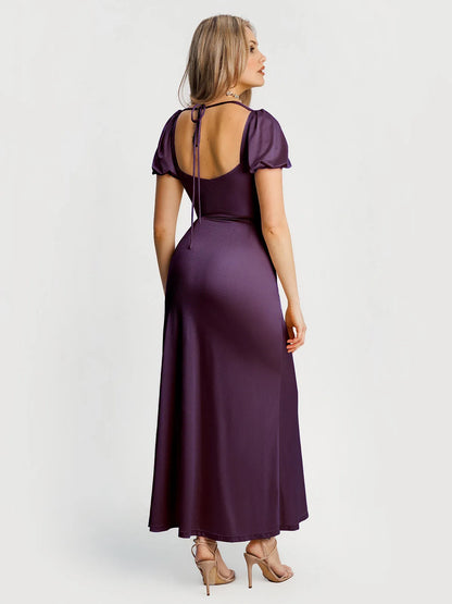 Square Neck Slimming Sculpting Maxi Dress with Sleeves