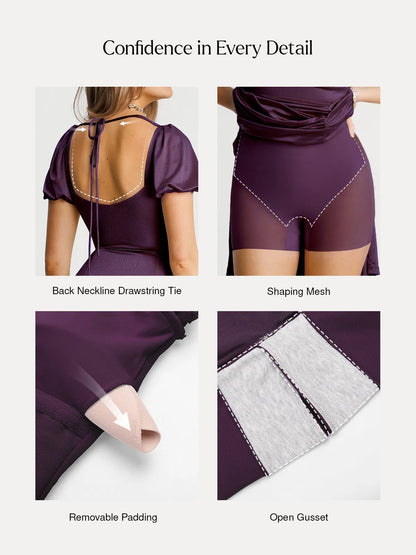 Square Neck Slimming Sculpting Maxi Dress with Sleeves
