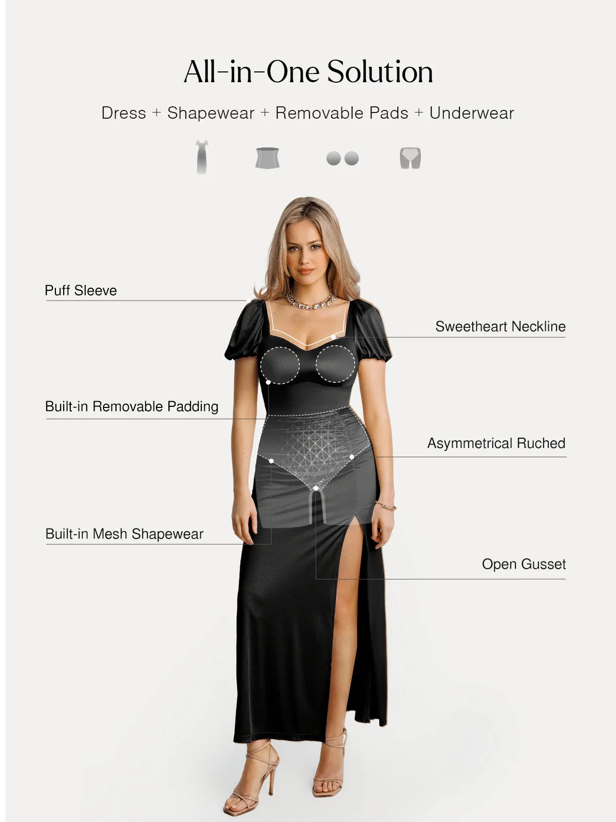 Square Neck Slimming Sculpting Maxi Dress with Sleeves