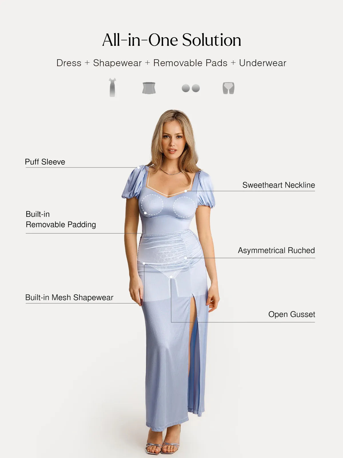 Square Neck Slimming Sculpting Maxi Dress with Sleeves
