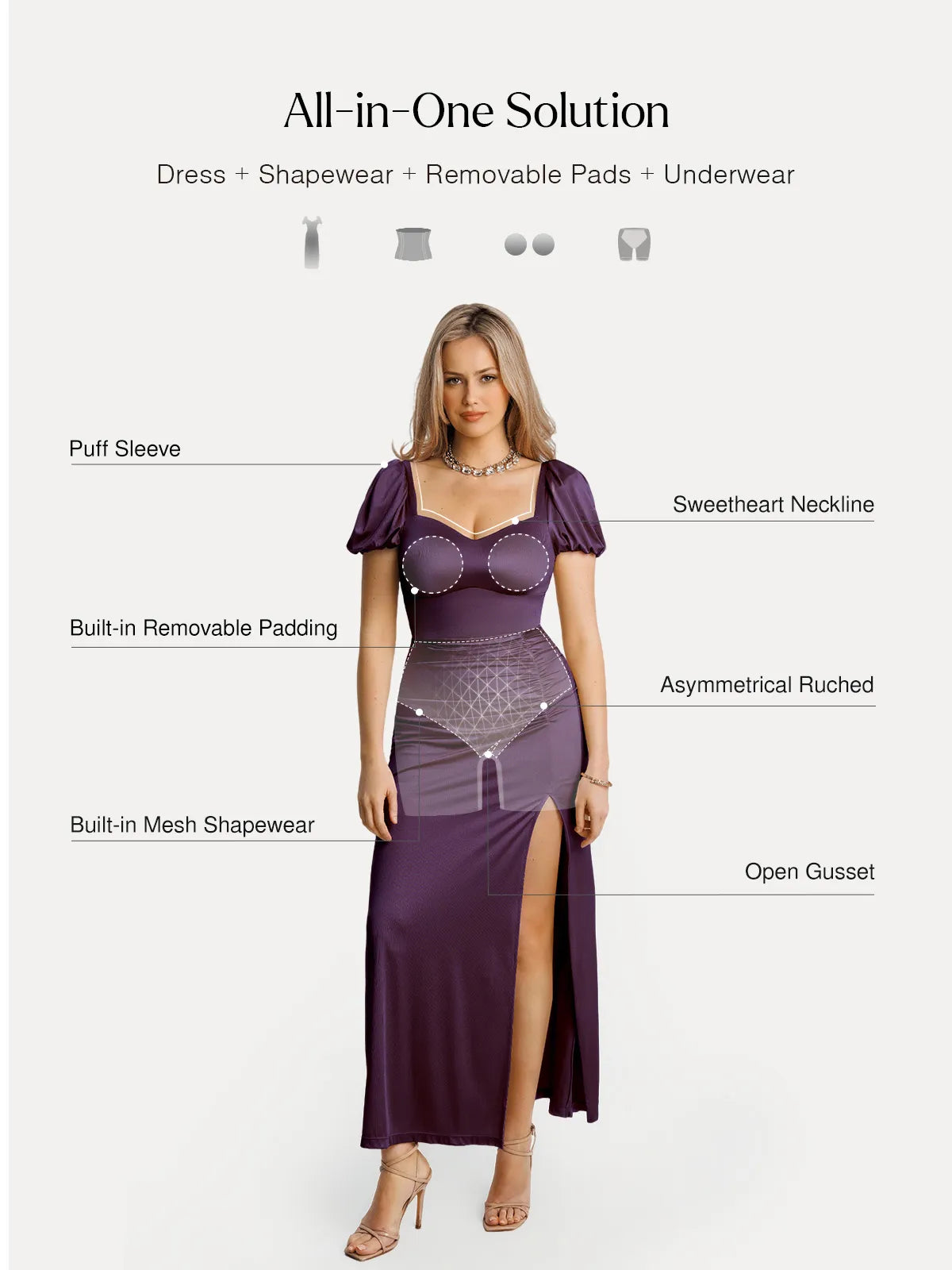 Square Neck Slimming Sculpting Maxi Dress with Sleeves
