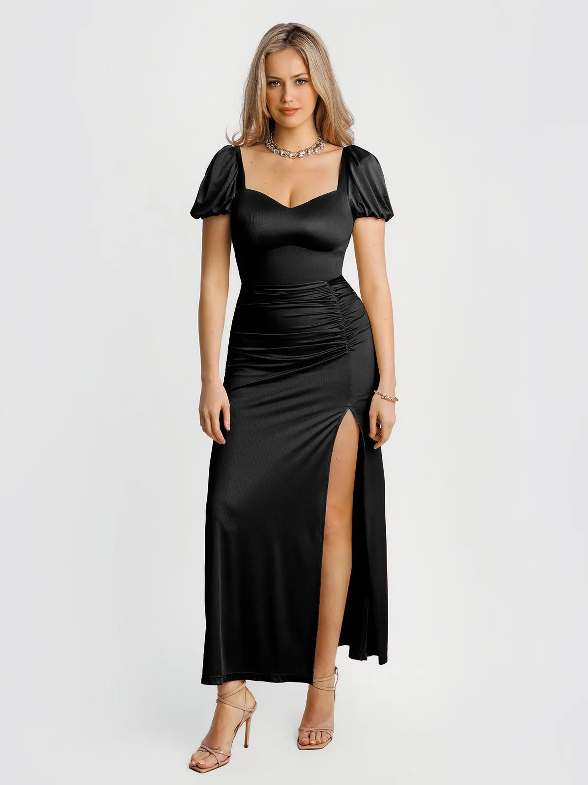 Square Neck Slimming Sculpting Maxi Dress with Sleeves