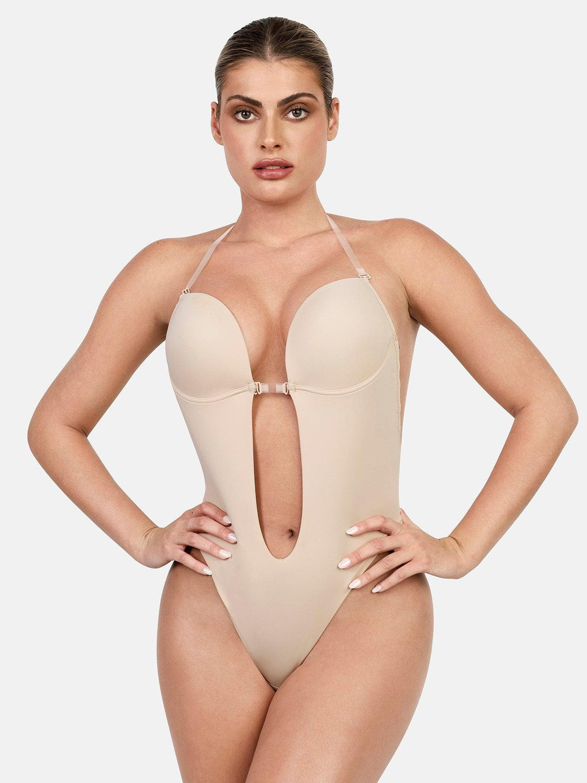 Shapewear Halter Strap Deep U Sculpting Backless Bodysuit