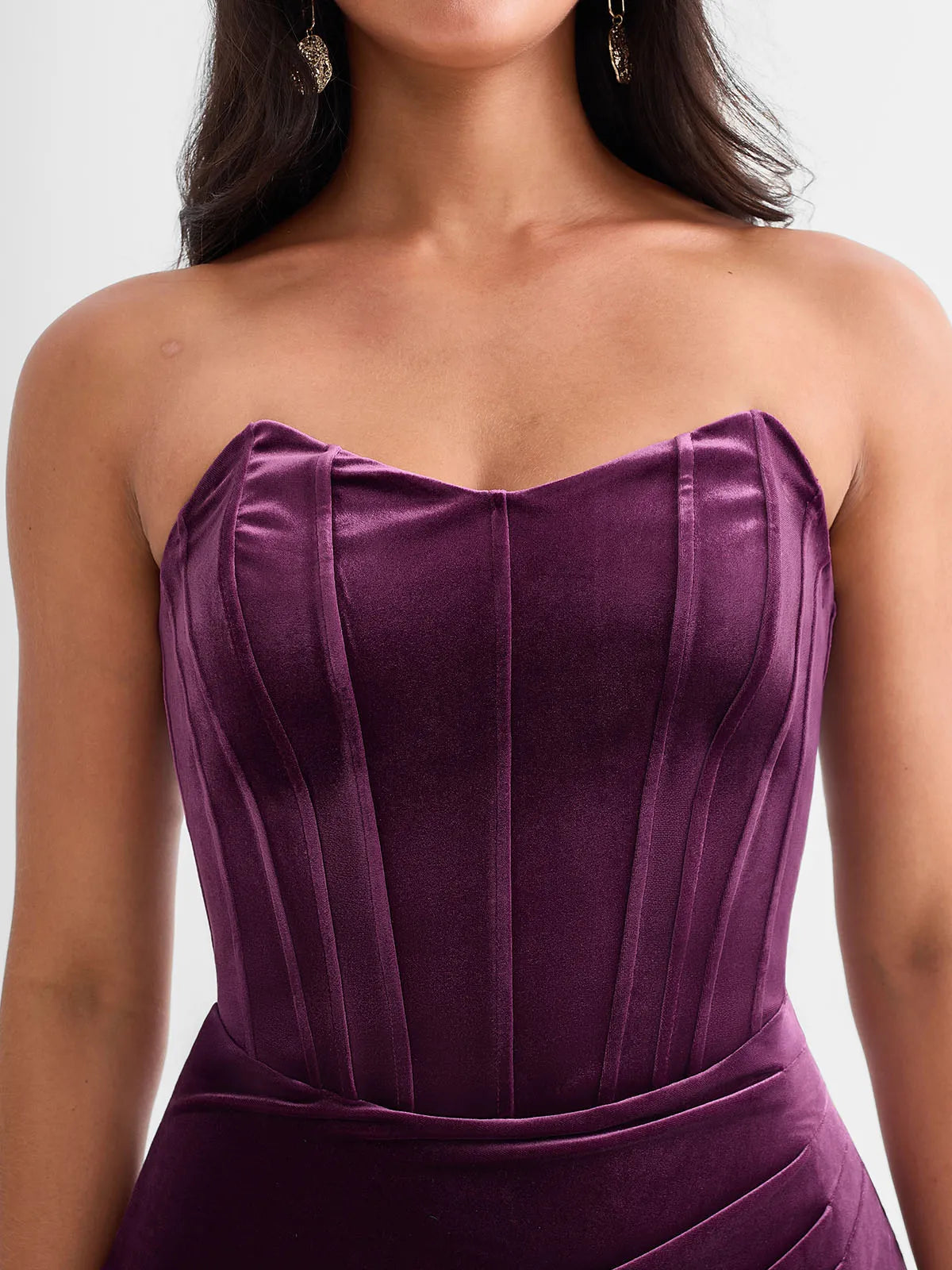Strapless Velvet Ruched Sculpting Corset Gown