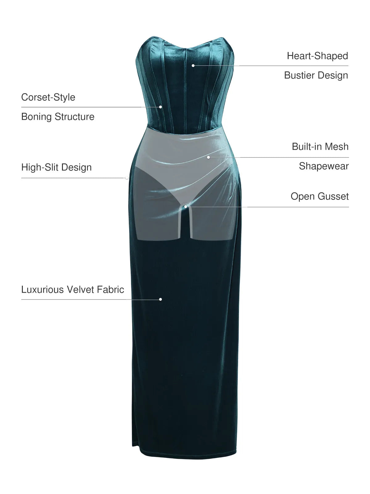 Strapless Velvet Ruched Sculpting Corset Gown