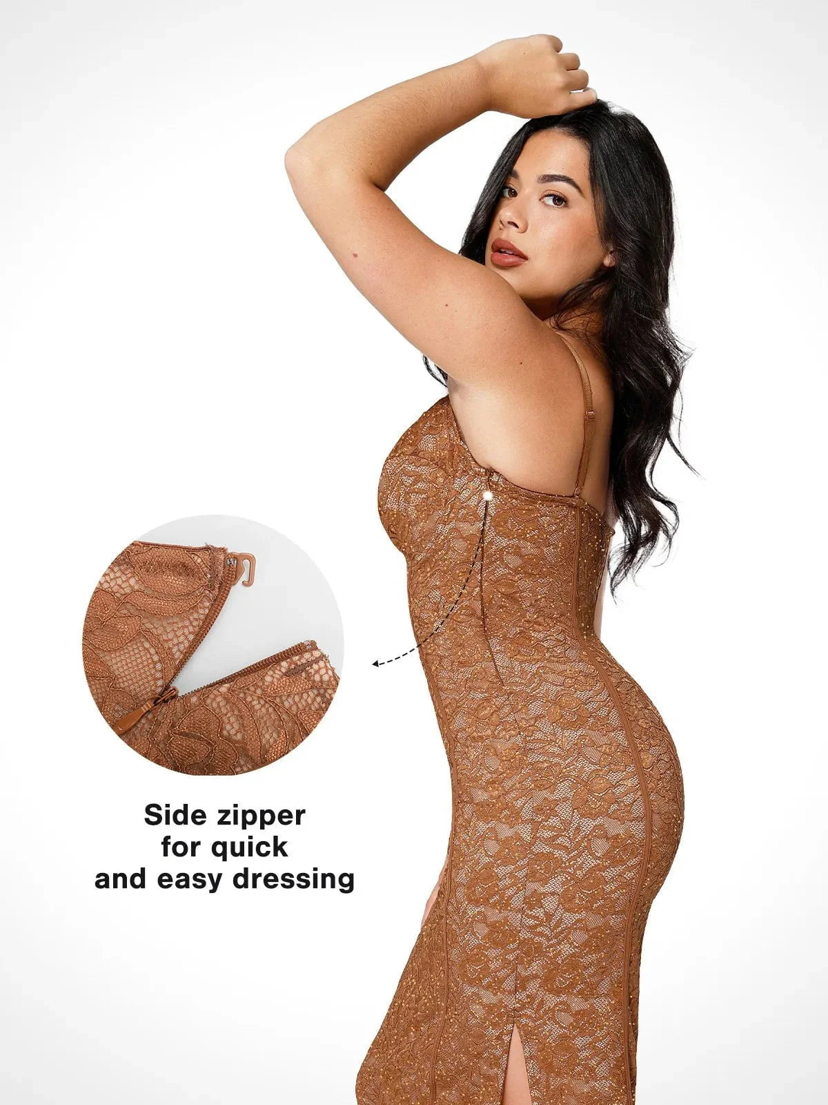 Shapewear All-Lace Side Slit Hourglass Corset Midi Dress