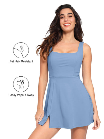 Shapewear Pet Hair Resistant Square Neck Workout Dress
