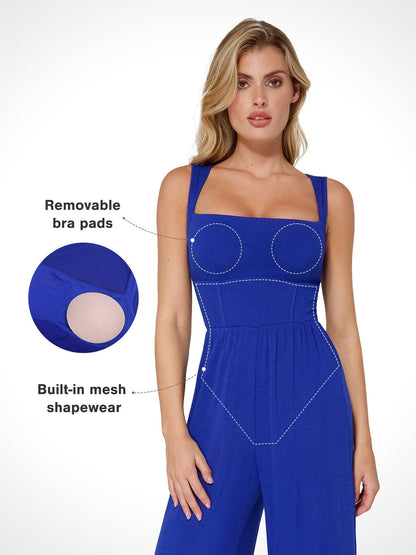 Shapewear Square Neck Tummy Control Wide Leg Jumpsuit