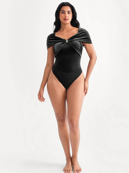Velvet Twist Front Off-The Shoulder Sculpting Bodysuit
