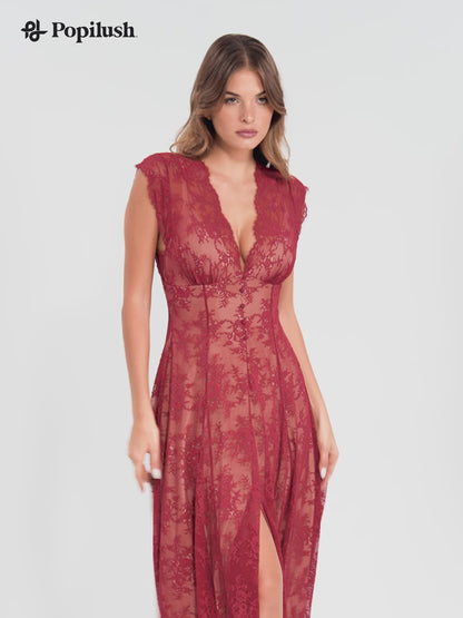 Lace Trim Sculpting Fit & Flare Mini Dress