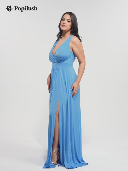 Shapewear Deep V-Neck Front Slit Goddess Maxi Dress